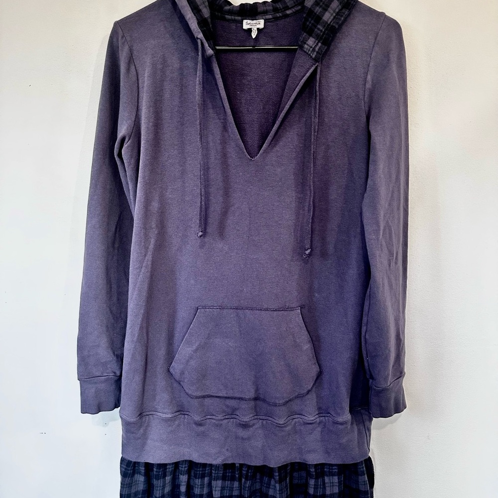 Splendid Purple V-Neck Hoodie with Layered flannel skirt